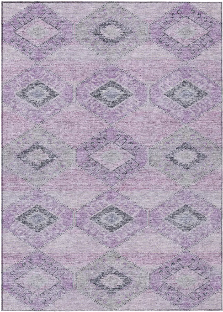 Lavender And Gray Aztec Washable Indoor Outdoor Area Rug Photo 1