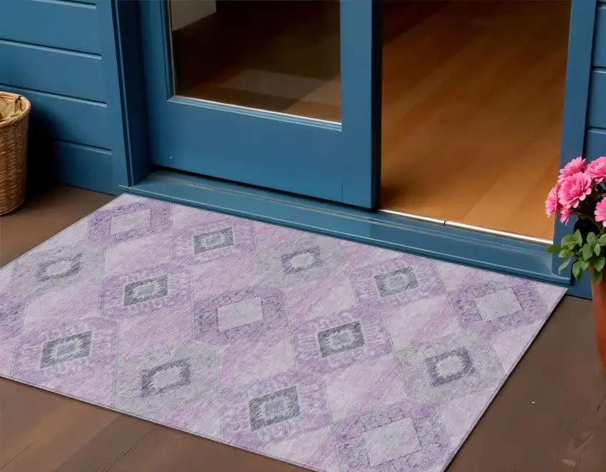 Lavender And Gray Aztec Washable Indoor Outdoor Area Rug Photo 2