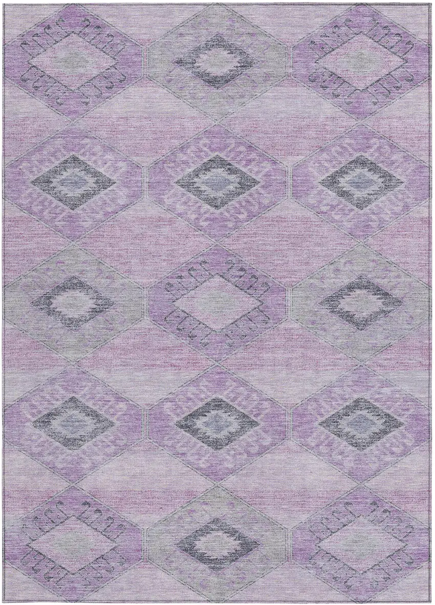 Lavender And Gray Aztec Washable Indoor Outdoor Area Rug Photo 3