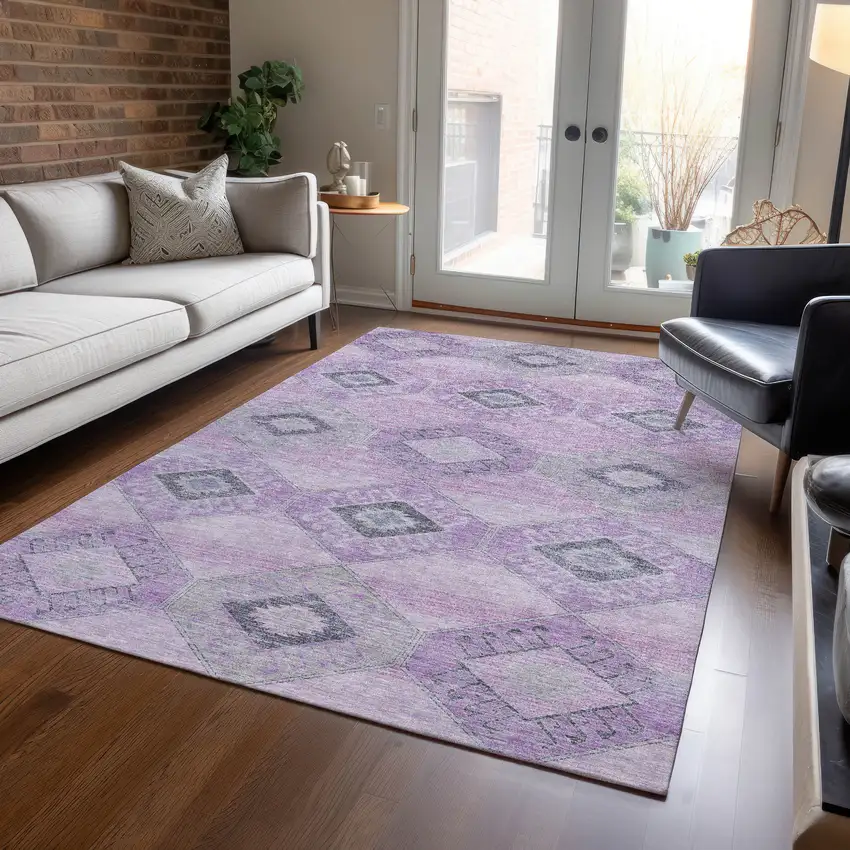 Lavender And Gray Aztec Washable Indoor Outdoor Area Rug Photo 6
