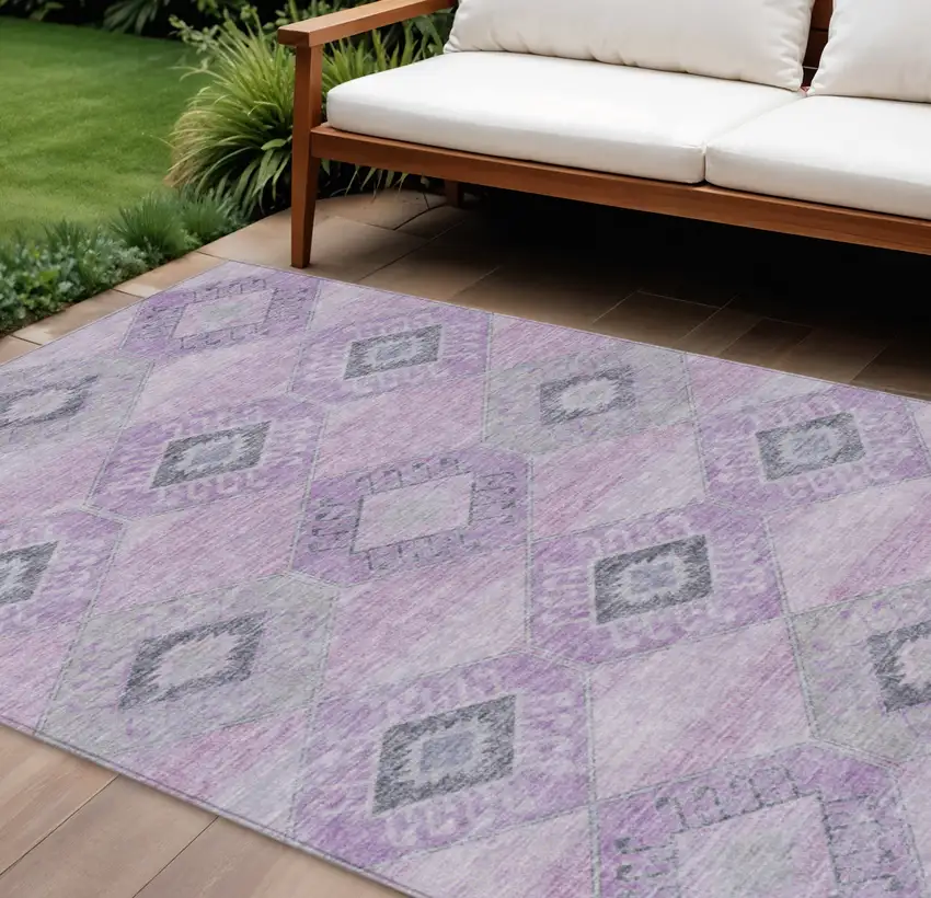 Lavender And Gray Aztec Washable Indoor Outdoor Area Rug Photo 2