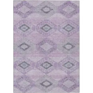 Photo of Lavender And Gray Aztec Washable Indoor Outdoor Area Rug
