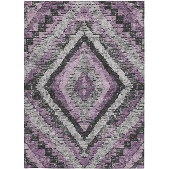 Lavender And Gray Aztec Washable Indoor Outdoor Area Rug Photo 3