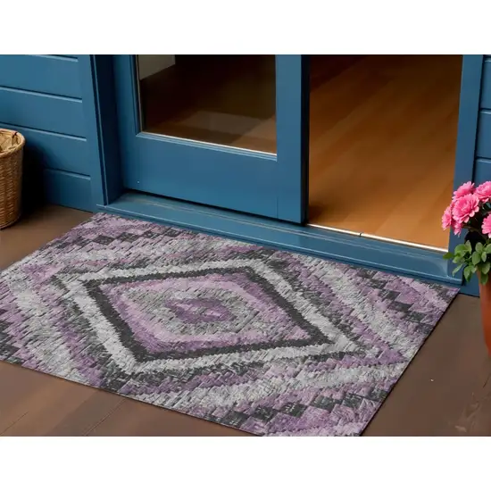 Lavender And Gray Aztec Washable Indoor Outdoor Area Rug Photo 2