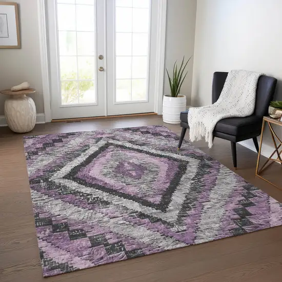 Lavender And Gray Aztec Washable Indoor Outdoor Area Rug Photo 6