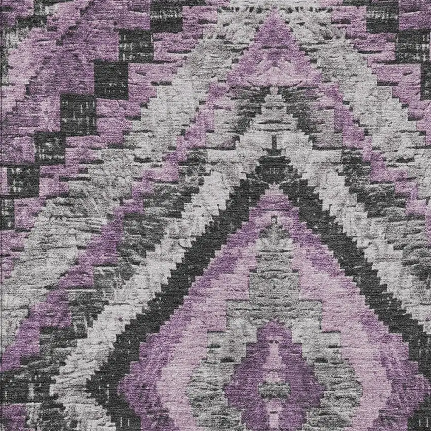 Lavender And Gray Aztec Washable Indoor Outdoor Area Rug Photo 9
