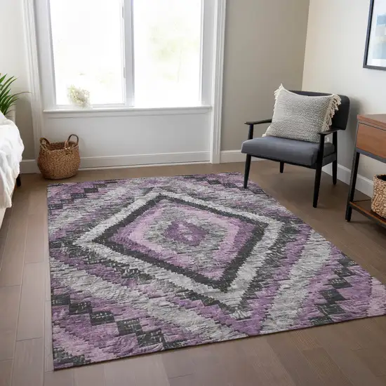 Lavender And Gray Aztec Washable Indoor Outdoor Area Rug Photo 7