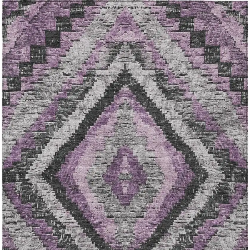 Lavender And Gray Aztec Washable Indoor Outdoor Area Rug Photo 3