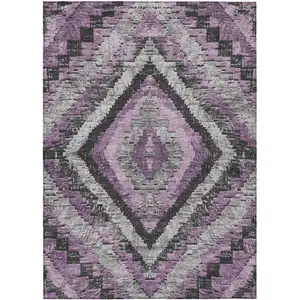 Photo of Lavender And Gray Aztec Washable Indoor Outdoor Area Rug