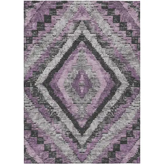 Lavender And Gray Aztec Washable Indoor Outdoor Area Rug Photo 1
