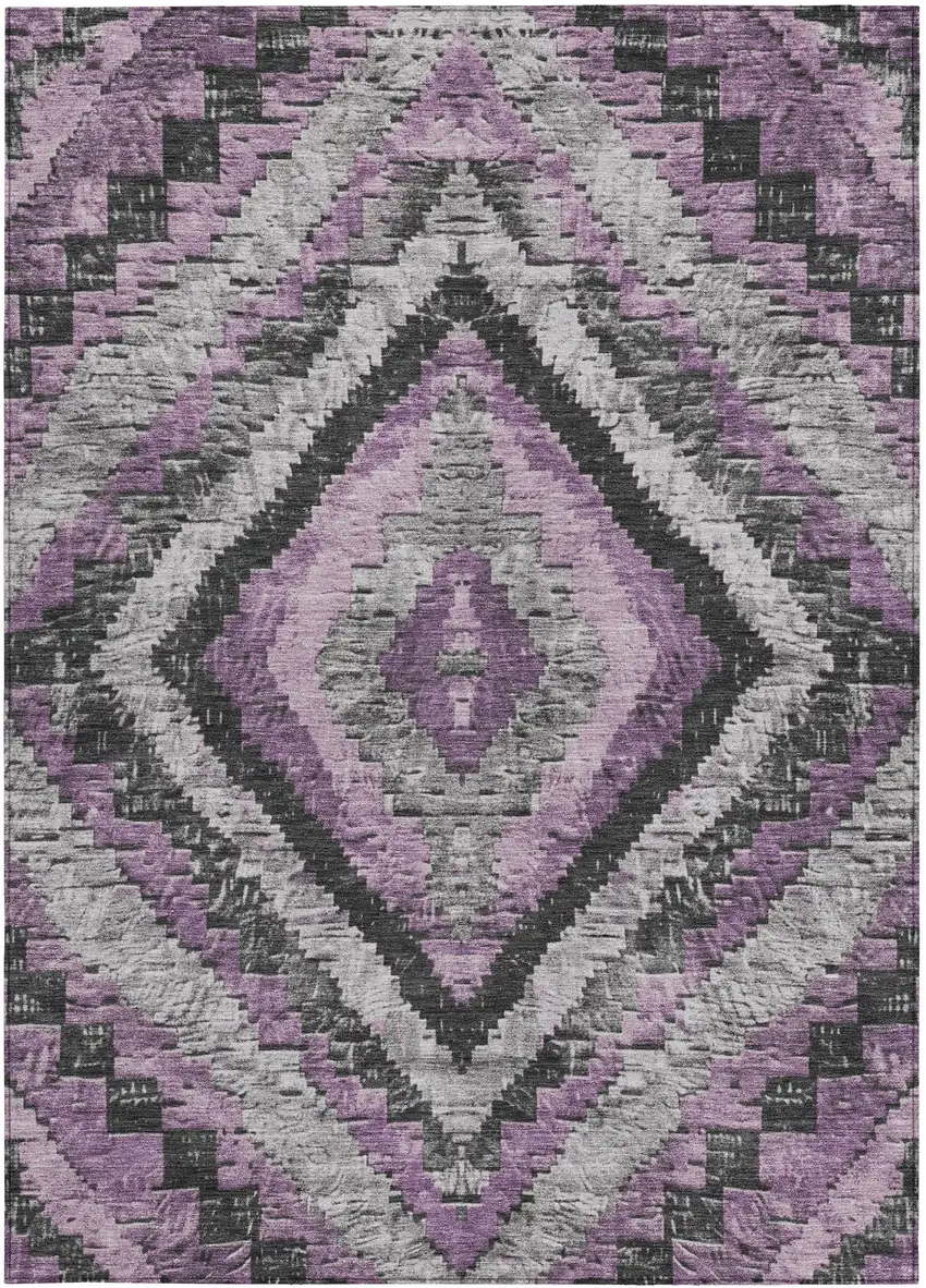 Lavender And Gray Aztec Washable Indoor Outdoor Area Rug Photo 4