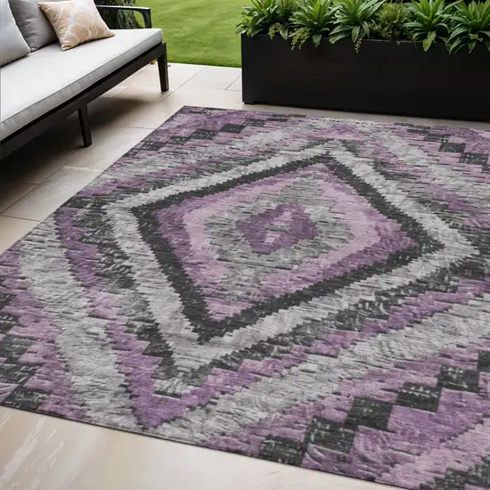 Lavender And Gray Aztec Washable Indoor Outdoor Area Rug Photo 2