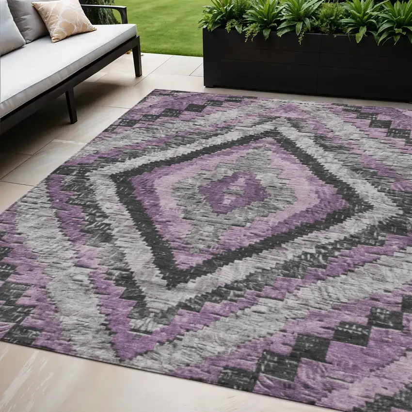 Lavender And Gray Aztec Washable Indoor Outdoor Area Rug Photo 2