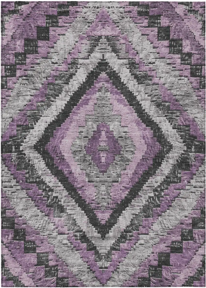 Lavender And Gray Aztec Washable Indoor Outdoor Area Rug Photo 1