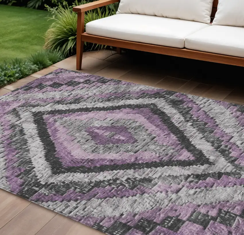 Lavender And Gray Aztec Washable Indoor Outdoor Area Rug Photo 2
