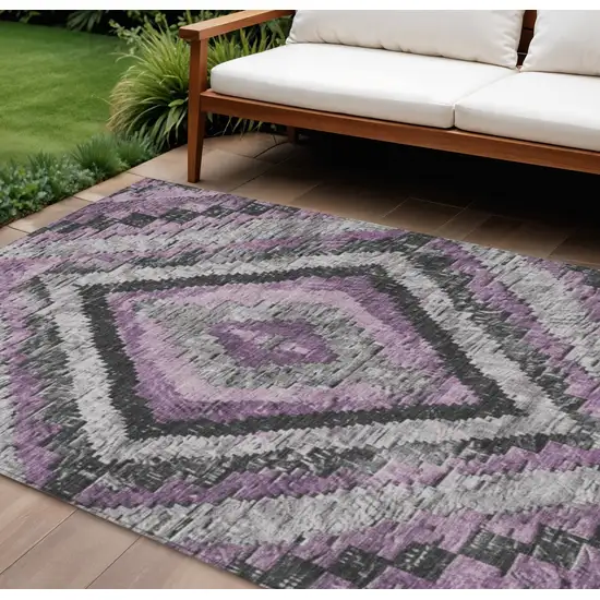 Lavender And Gray Aztec Washable Indoor Outdoor Area Rug Photo 2