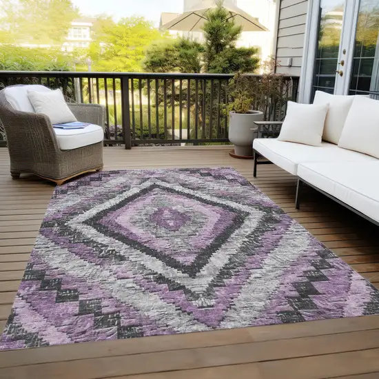 Lavender And Gray Aztec Washable Indoor Outdoor Area Rug Photo 8