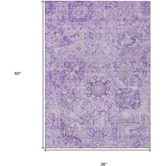 Lavender And Gray Damask Washable Indoor Outdoor Area Rug Photo 7