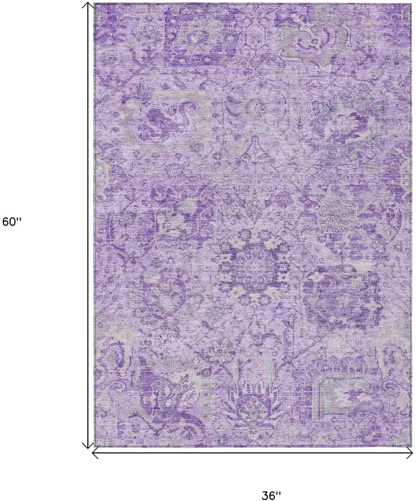 Lavender And Gray Damask Washable Indoor Outdoor Area Rug Photo 7