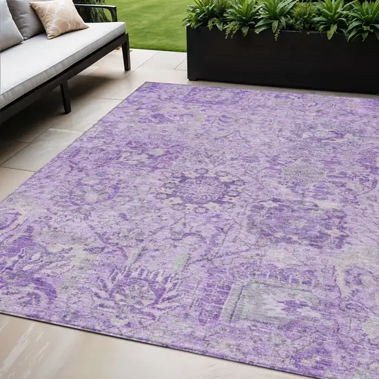 Lavender And Gray Damask Washable Indoor Outdoor Area Rug Photo 1