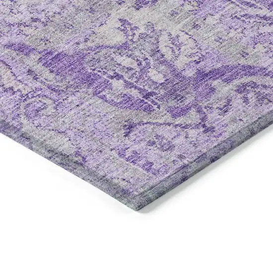 Lavender And Gray Damask Washable Indoor Outdoor Area Rug Photo 4