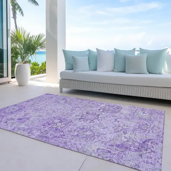 Lavender And Gray Damask Washable Indoor Outdoor Area Rug Photo 7