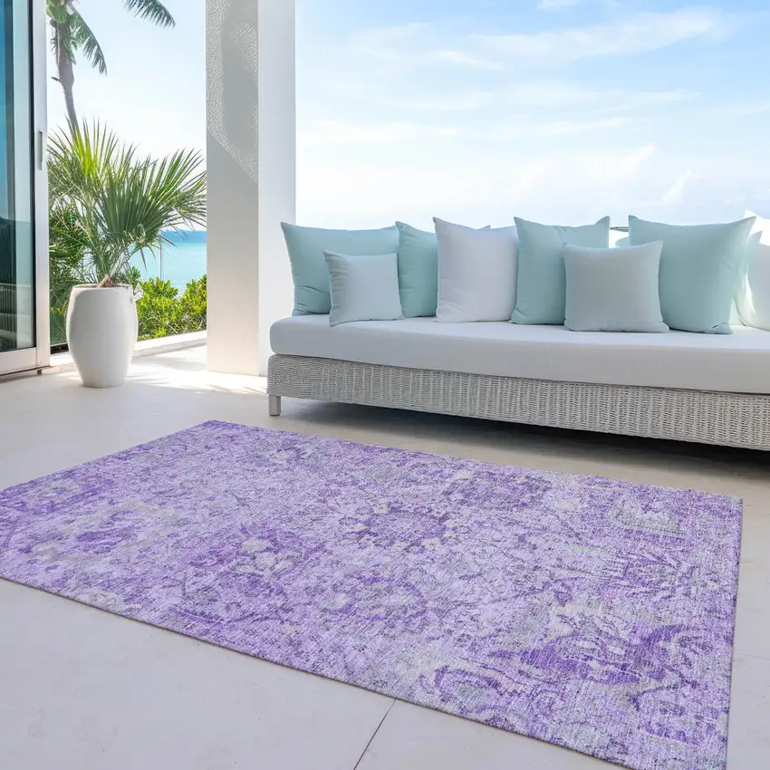 Lavender And Gray Damask Washable Indoor Outdoor Area Rug Photo 7