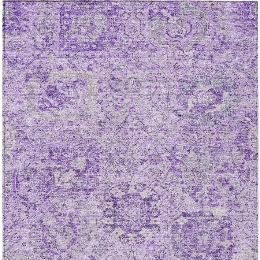 Lavender And Gray Damask Washable Indoor Outdoor Area Rug Photo 6