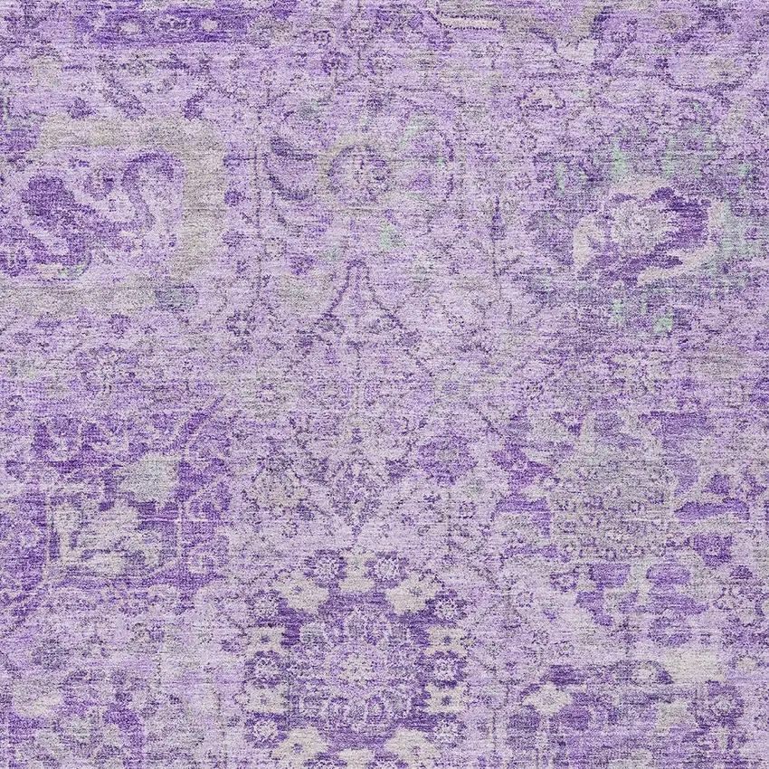 Lavender And Gray Damask Washable Indoor Outdoor Area Rug Photo 5