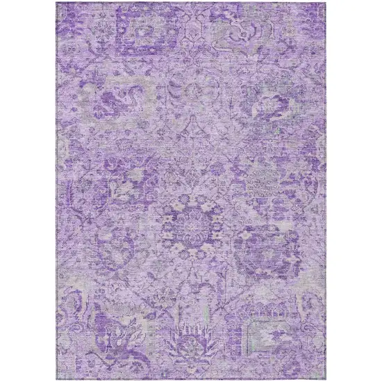 Lavender And Gray Damask Washable Indoor Outdoor Area Rug Photo 2