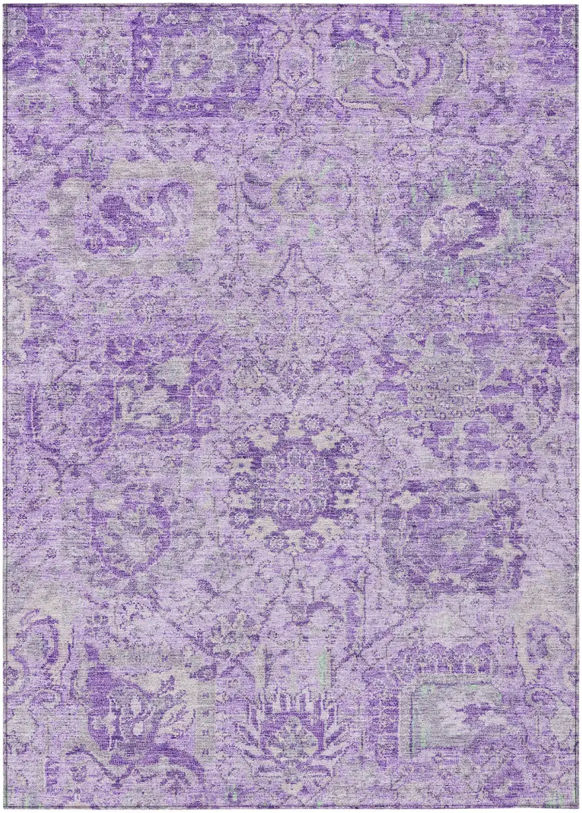 Lavender And Gray Damask Washable Indoor Outdoor Area Rug Photo 2