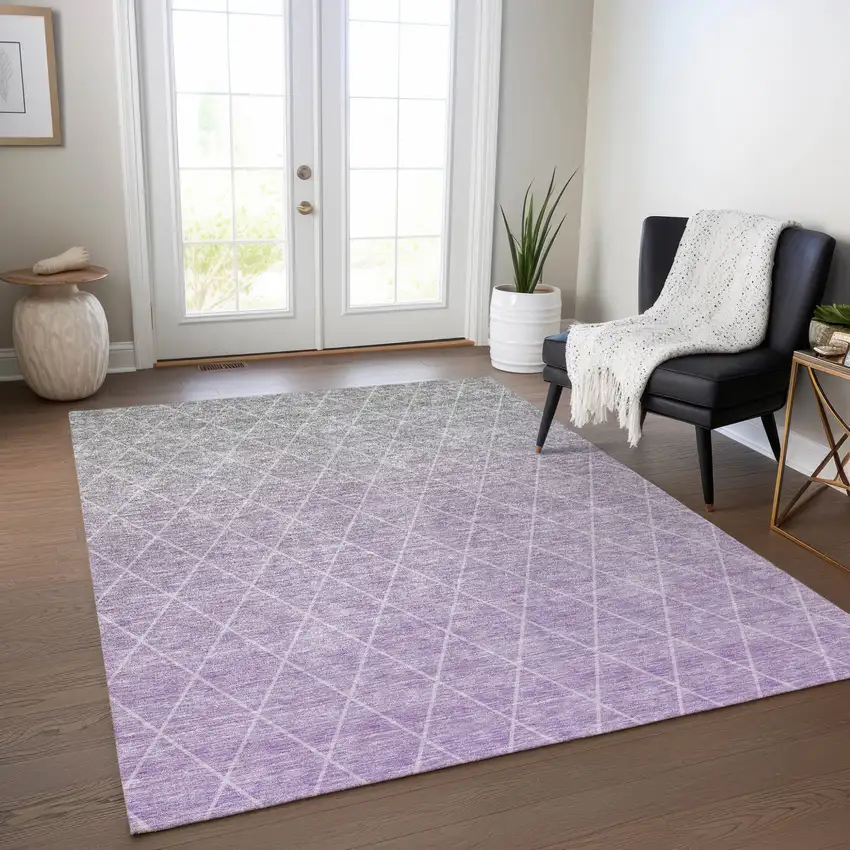 Lavender And Gray Geometric Washable Indoor Outdoor Area Rug Photo 9