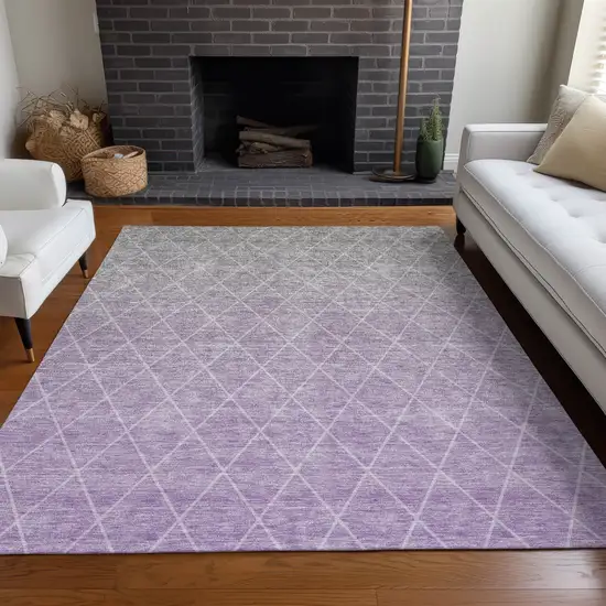 Lavender And Gray Geometric Washable Indoor Outdoor Area Rug Photo 9