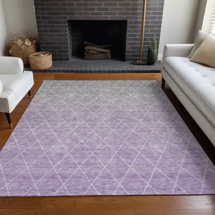 Lavender And Gray Geometric Washable Indoor Outdoor Area Rug Photo 9