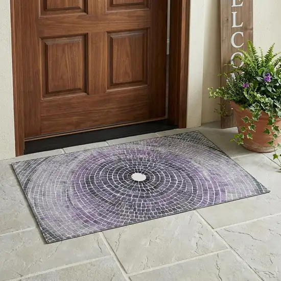 Lavender And Gray Geometric Washable Indoor Outdoor Area Rug Photo 1