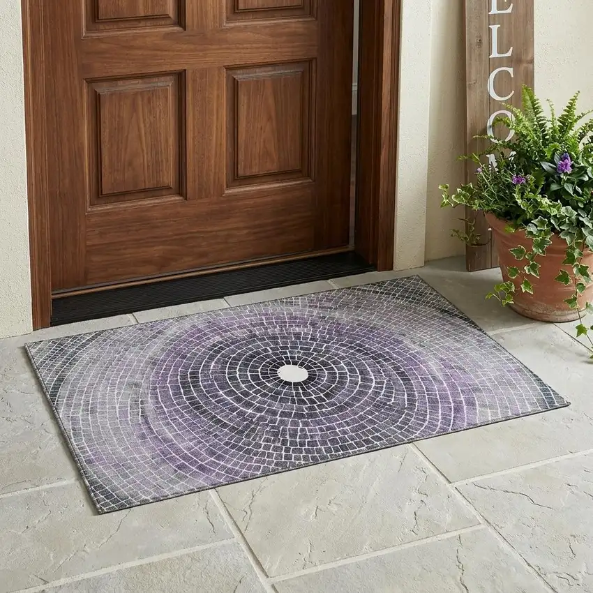 Lavender And Gray Geometric Washable Indoor Outdoor Area Rug Photo 1