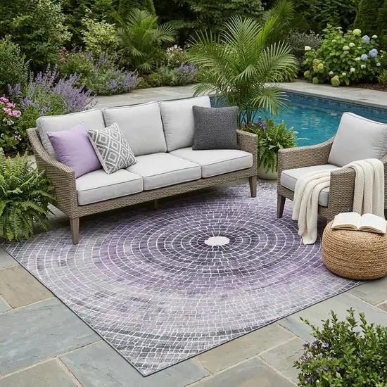 Lavender And Gray Geometric Washable Indoor Outdoor Area Rug Photo 1