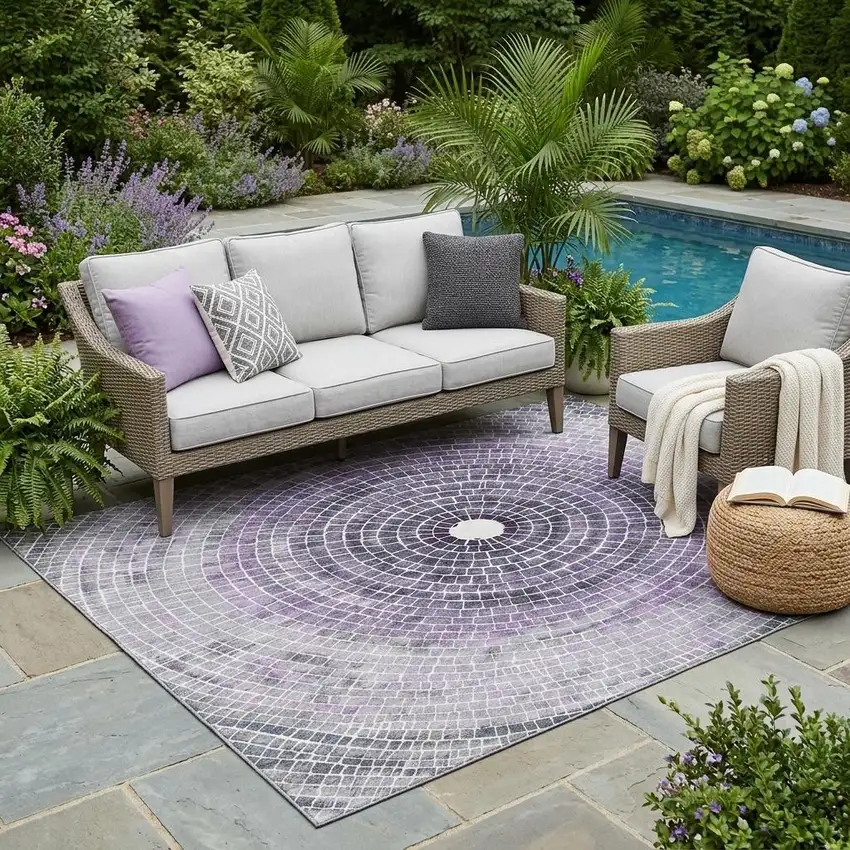 Lavender And Gray Geometric Washable Indoor Outdoor Area Rug Photo 1