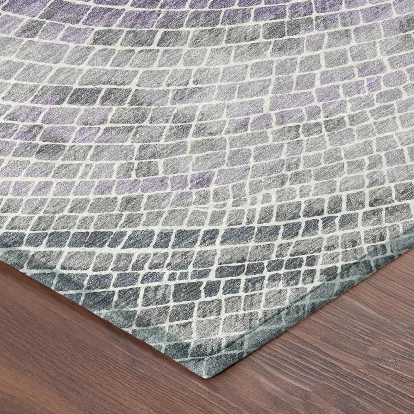 Lavender And Gray Geometric Washable Indoor Outdoor Area Rug Photo 5