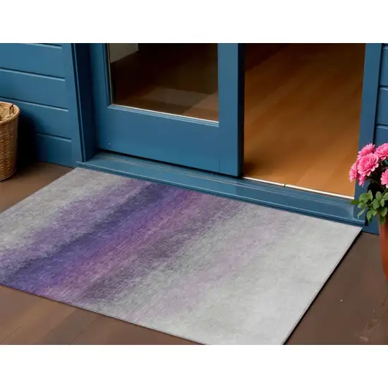 Lavender And Gray Ombre Washable Indoor Outdoor Area Rug Photo 2