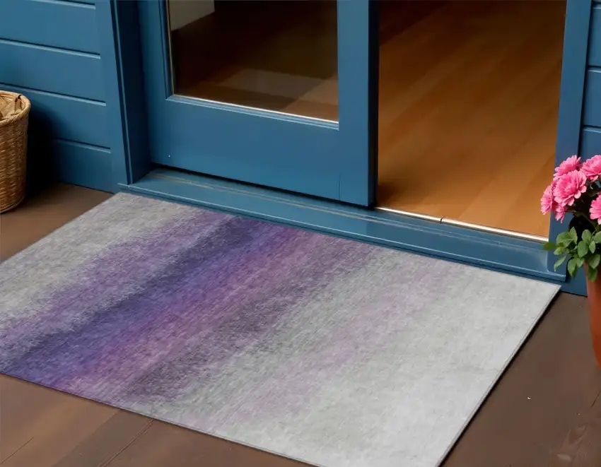 Lavender And Gray Ombre Washable Indoor Outdoor Area Rug Photo 2