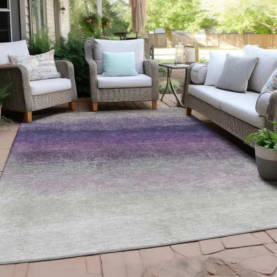 Lavender And Gray Ombre Washable Indoor Outdoor Area Rug Photo 4