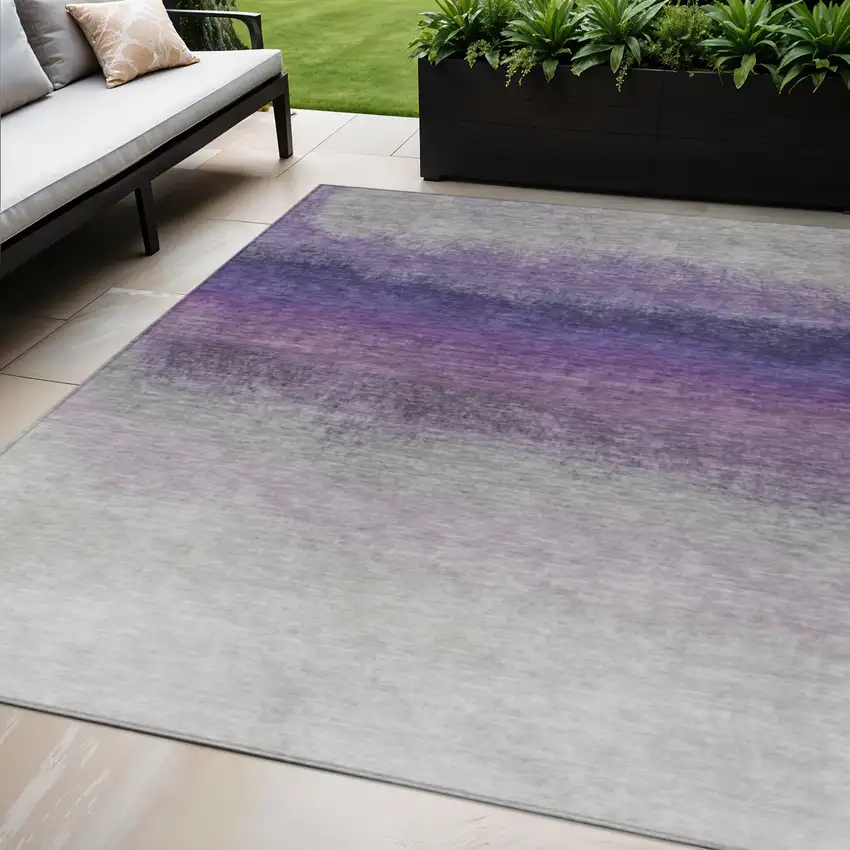 Lavender And Gray Ombre Washable Indoor Outdoor Area Rug Photo 2