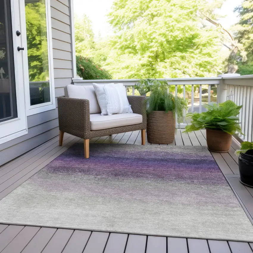 Lavender And Gray Ombre Washable Indoor Outdoor Area Rug Photo 6