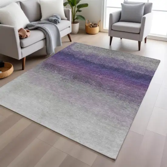Lavender And Gray Ombre Washable Indoor Outdoor Area Rug Photo 4
