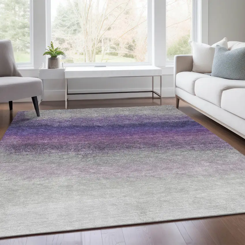 Lavender And Gray Ombre Washable Indoor Outdoor Area Rug Photo 6