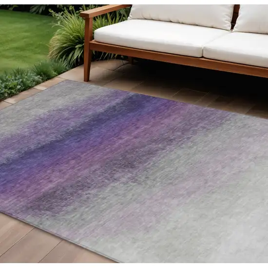 Lavender And Gray Ombre Washable Indoor Outdoor Area Rug Photo 2