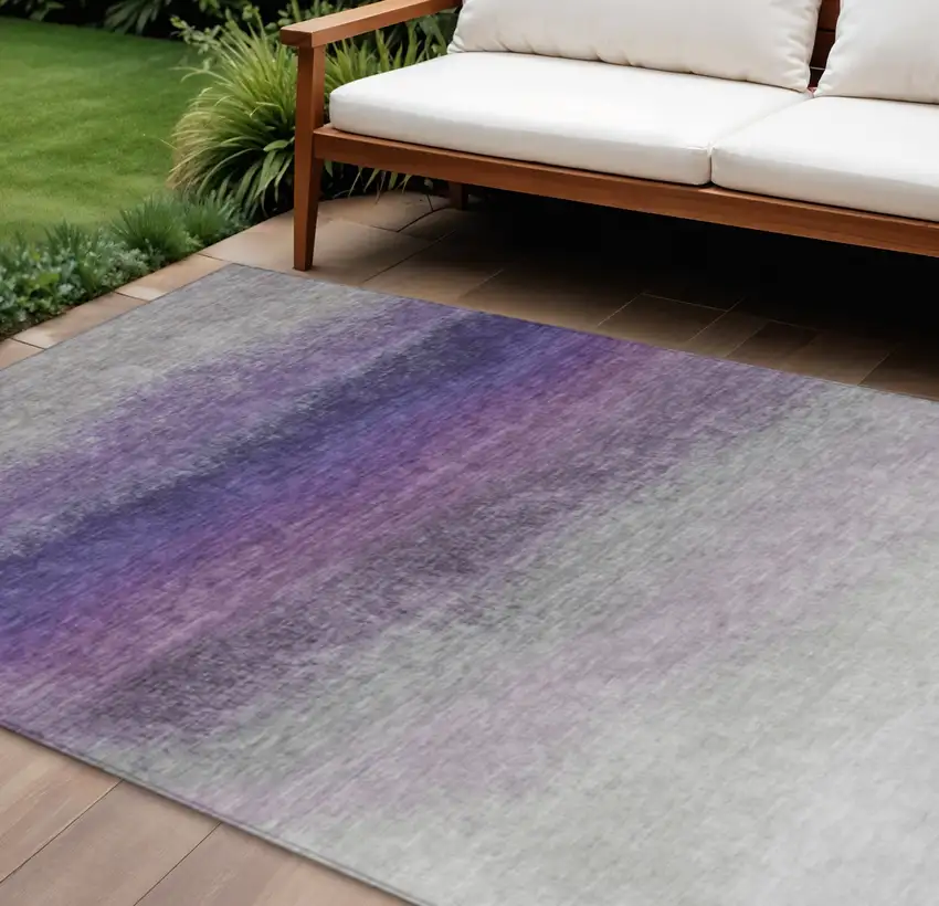 Lavender And Gray Ombre Washable Indoor Outdoor Area Rug Photo 2
