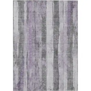 Photo of Lavender And Gray Striped Washable Indoor Outdoor Area Rug
