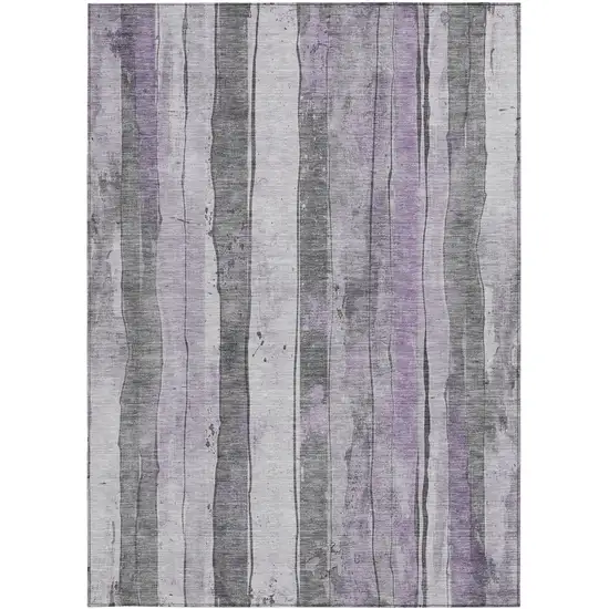 Lavender And Gray Striped Washable Indoor Outdoor Area Rug Photo 4
